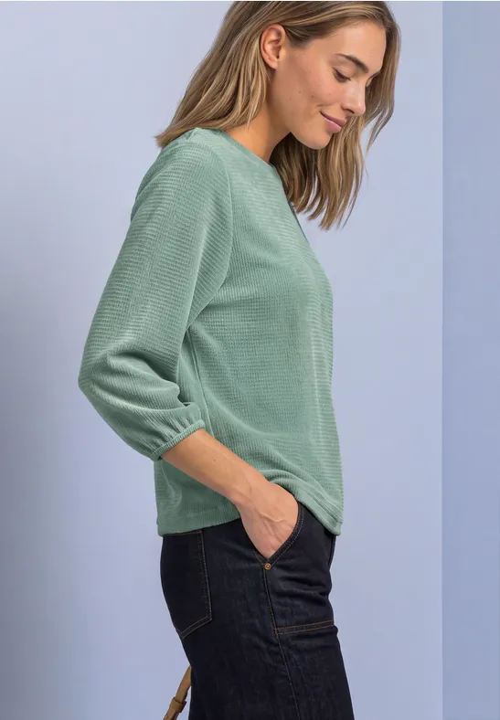 3/4-Arm Shirt in Unifarbe mit Rundhals eucalyptus green