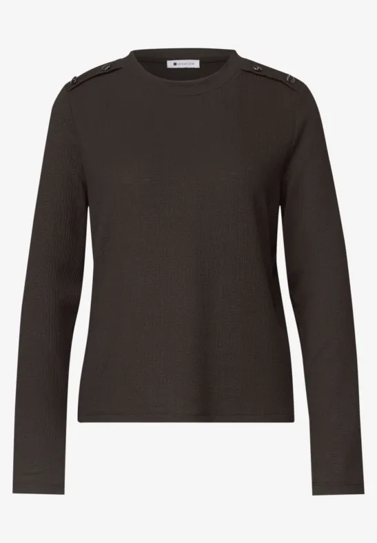 Schwarzer Pullover mit langen Ärmeln und Schulterklappen