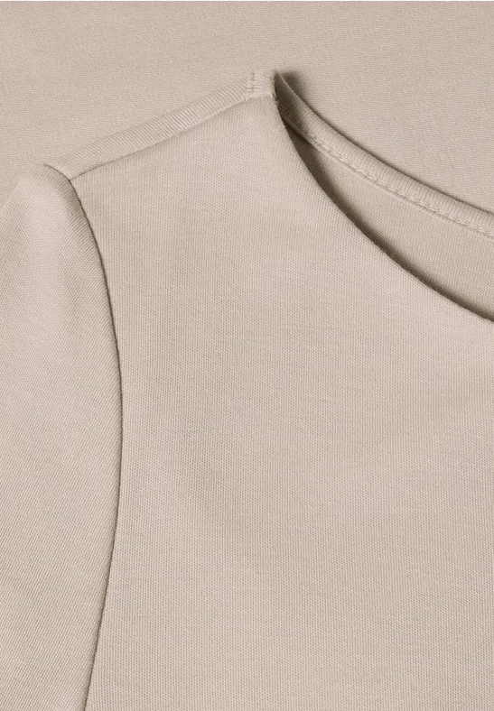 Beige T-Shirt mit Rundhalsausschnitt, glatter Baumwollstoff