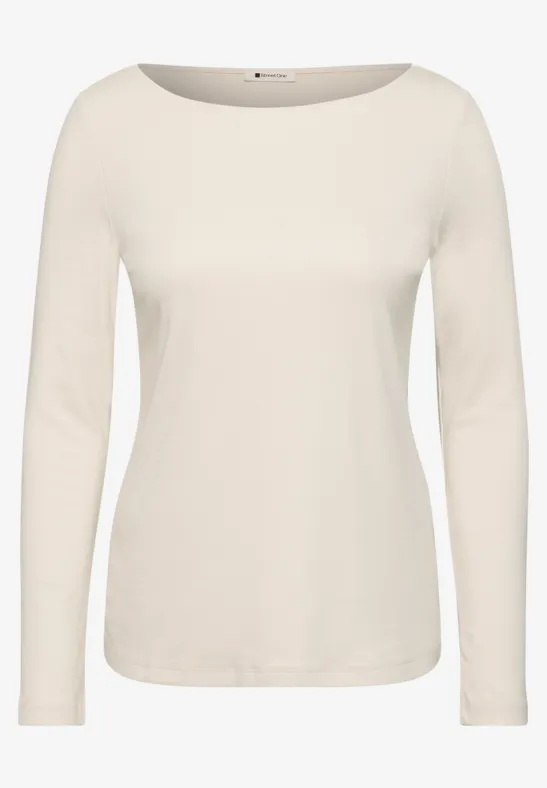 Crèmekleurig damesshirt met lange mouwen en ronde hals