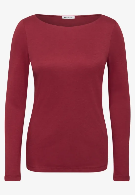 Eenvoudige bordeauxrode longsleeve met ronde hals