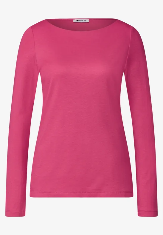 Roze lange mouwen damesshirt met ronde hals, eenvoudig en stijlvol ontwerp.