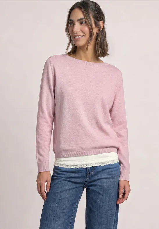 Street One Longstyle Top mit Rundhals und Spitze am Saum