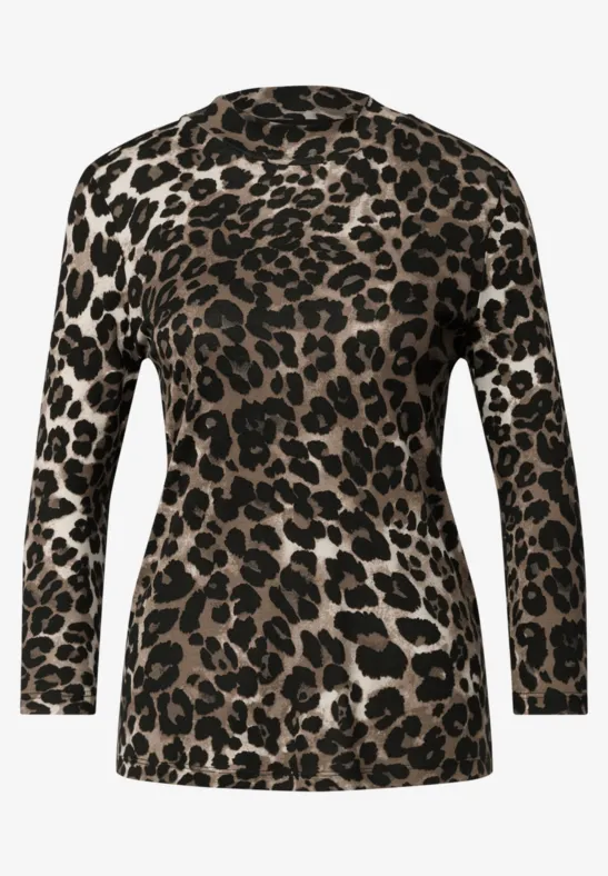 Langarmshirt mit Leopardenmuster in Braun und Schwarz