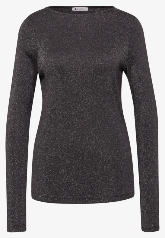 Grijs, glinsterend longsleeve met ronde hals
