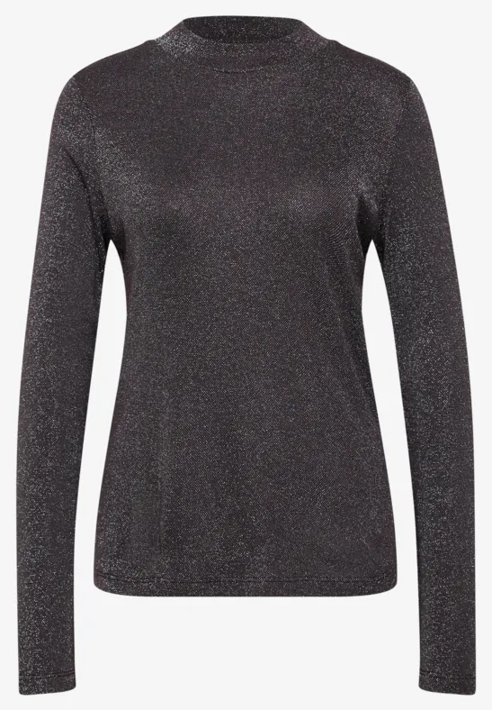 Schwarzes Langarmshirt mit feinem Glitzereffekt.