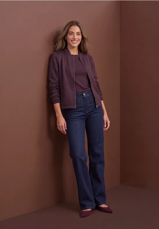 Lichtgewicht blouson met glitterdetails berry plum