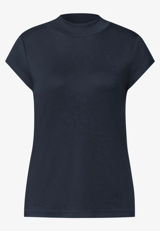 Schwarzes, kurzärmeliges T-Shirt mit Rundhalsausschnitt in schlichter Optik.