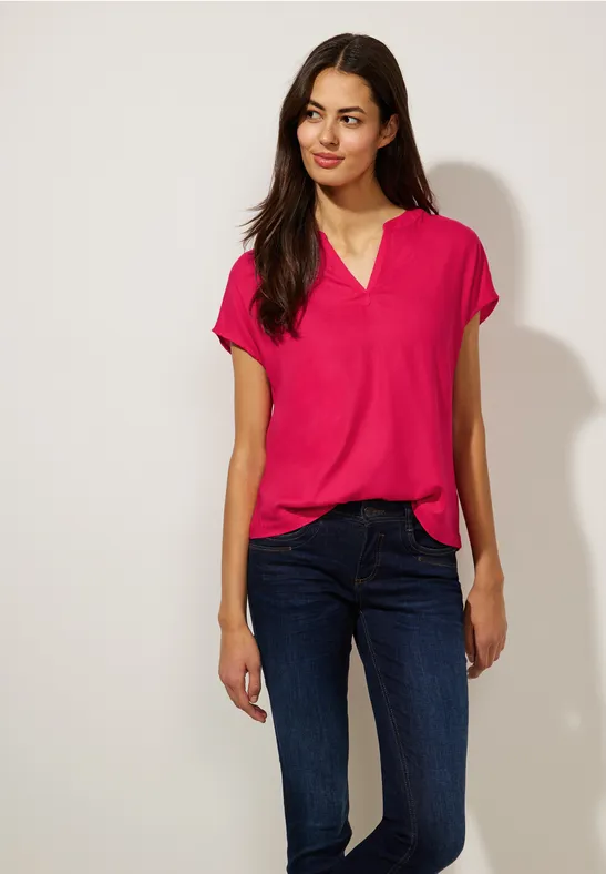 Chemisier Femme Raglan Street One - Encolure Fendue, Manches Longues Boutonnées, Viscose Douce