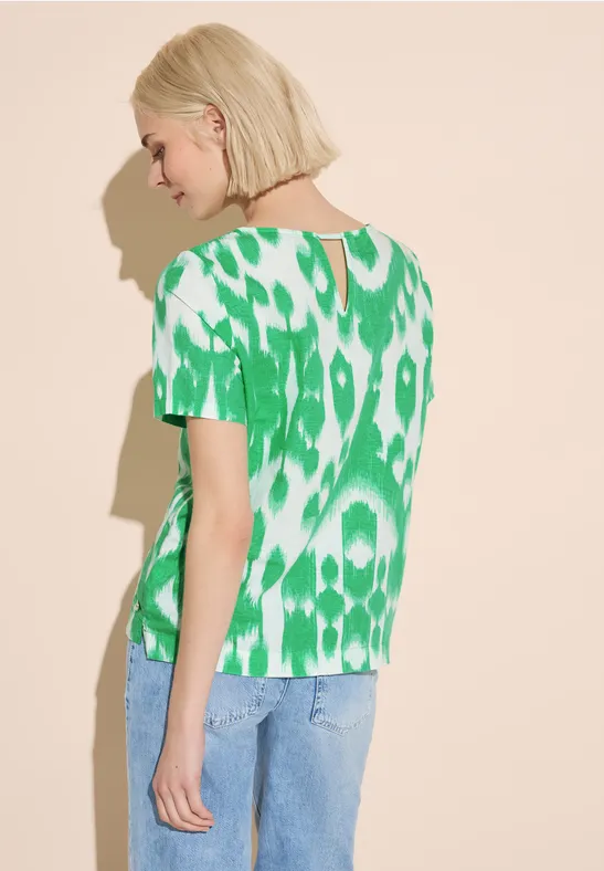 Chemisier D'été Femme Manches Chauve-souris - Imprimé Cerises Vertes Et Feuilles Blanches, 100% Polyester, Coupe Ample, Tailles S à XXL