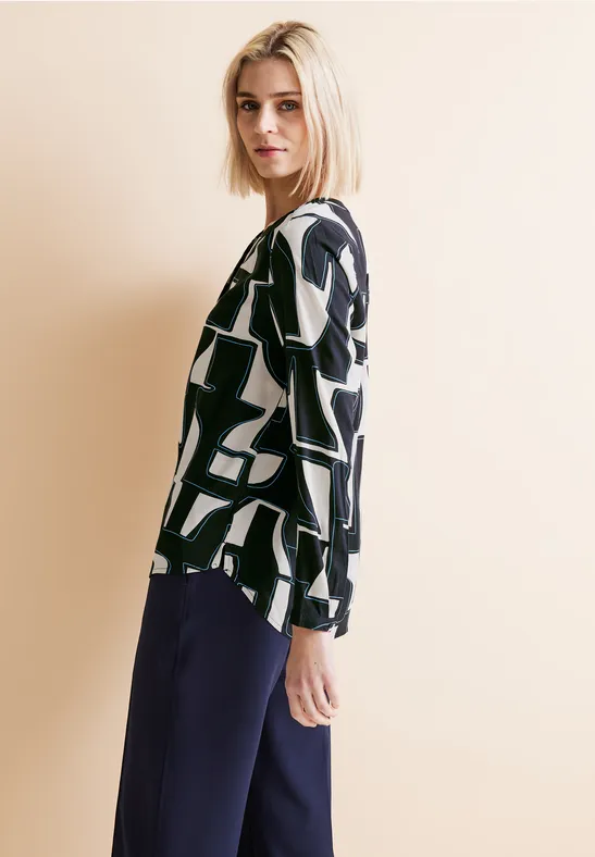 Chemisier Femme Cecil à Imprimé Minimal – Col Rond Fendu – Manches Longues – Viscose Douce – Style élégant Et Confortable