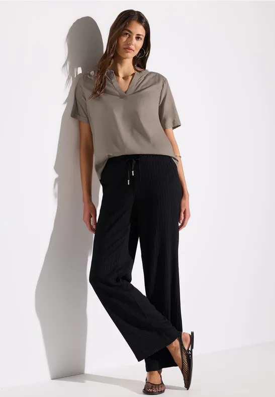 Street One A345391 Dames Linnen Blouse - Effen Kleur Met Split En 3/4 Mouwen