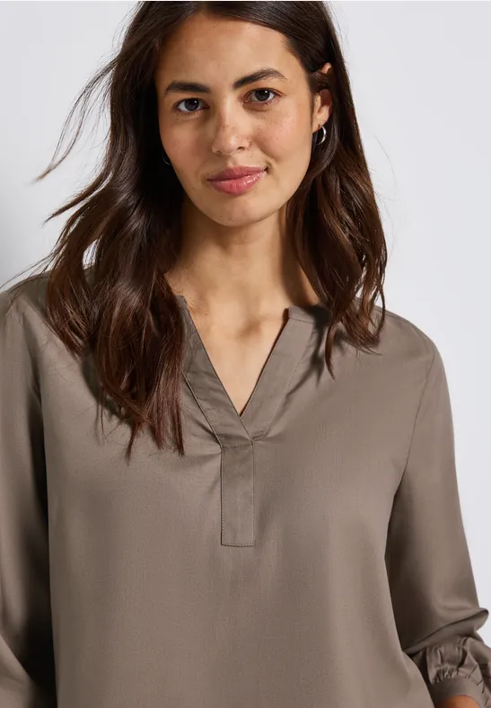 Split Neck Tunika silk brown