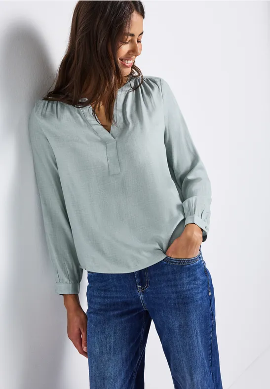 Split Neck Melange Tunika nile blue mel.