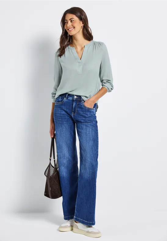 Split Neck Melange Tunika nile blue mel.