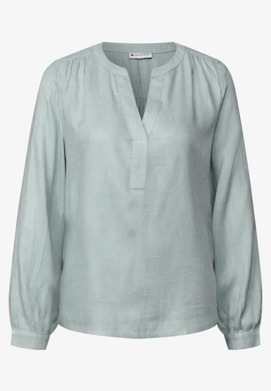 Split Neck Melange Tunika nile blue mel.