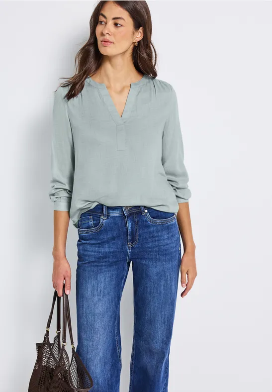 Split Neck Melange Tunika nile blue mel.
