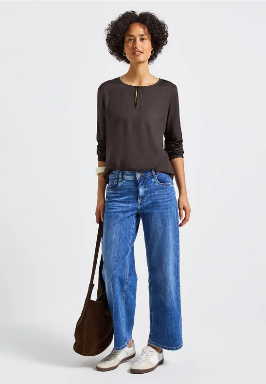 Rundhalsbluse mit Cut-Out deep roast brown