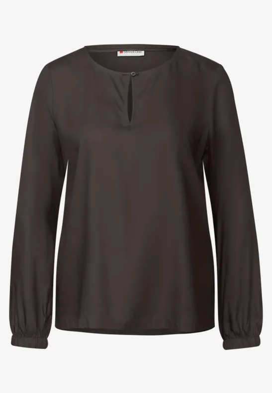 Rundhalsbluse mit Cut-Out deep roast brown
