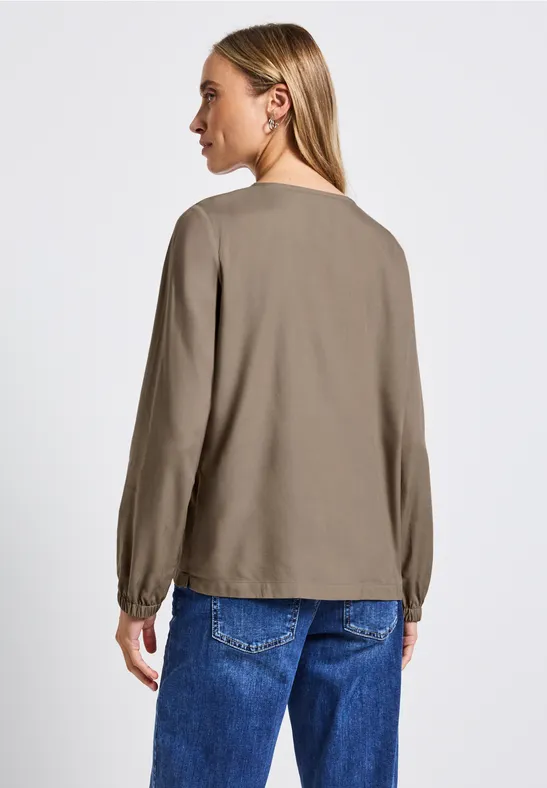 Rundhalsbluse mit Cut-Out bark brown