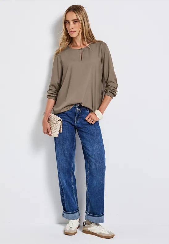 Rundhalsbluse mit Cut-Out bark brown