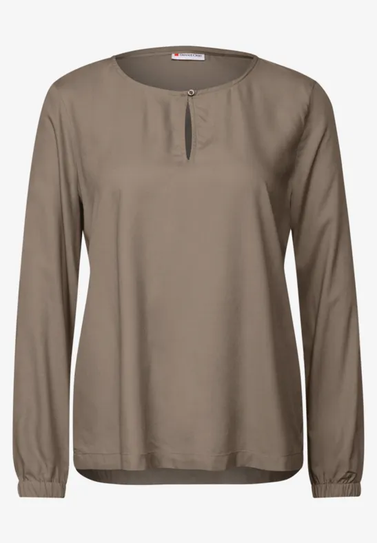 Rundhalsbluse mit Cut-Out bark brown