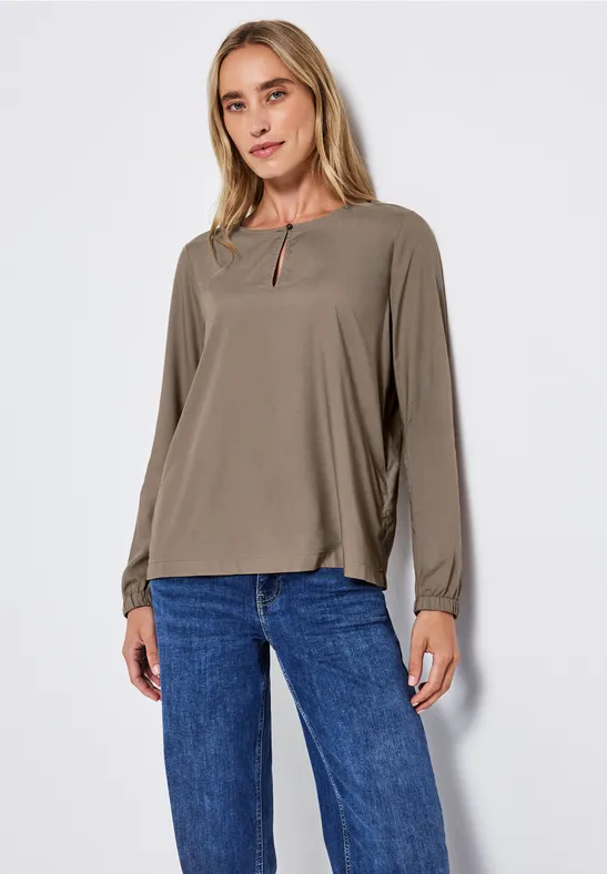 Rundhalsbluse mit Cut-Out bark brown