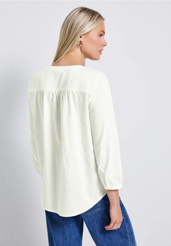 Split Neck Seersucker Bluse off white