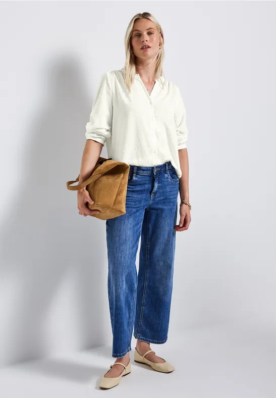 Split Neck Seersucker Bluse off white