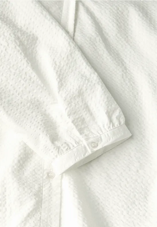 Split Neck Seersucker Bluse off white