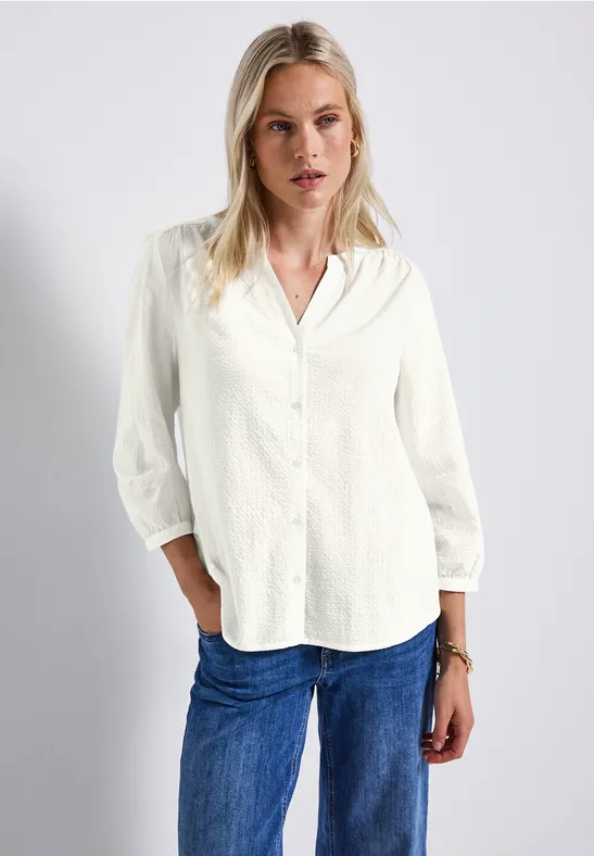 Split Neck Seersucker Bluse off white