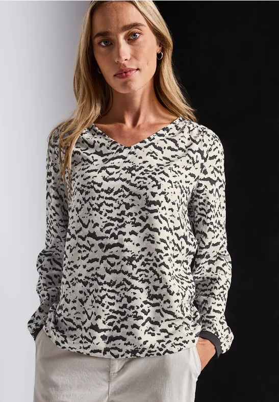 V-Neck Bluse mit Tape morning beige