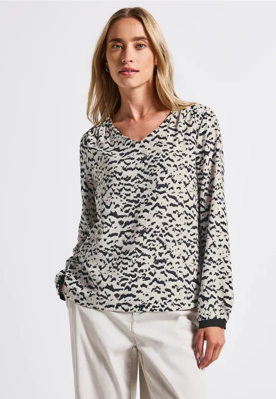 V-Neck Bluse mit Tape morning beige