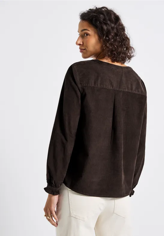 Cordbluse mit Rüschendetails deep roast brown