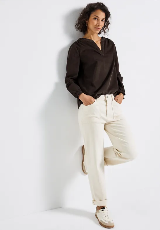 Cordbluse mit Rüschendetails deep roast brown