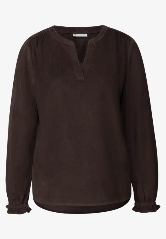Cordbluse mit Rüschendetails deep roast brown