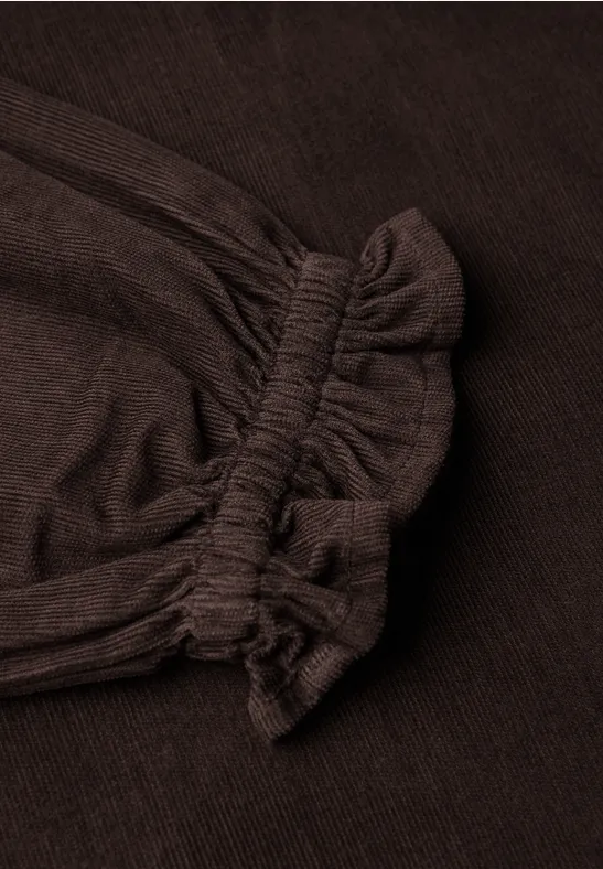 Cordbluse mit Rüschendetails deep roast brown