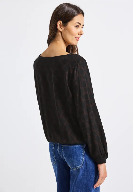Print-Bluse mit Elastiksaum Black