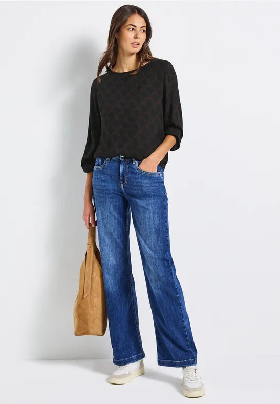 Print-Bluse mit Elastiksaum Black