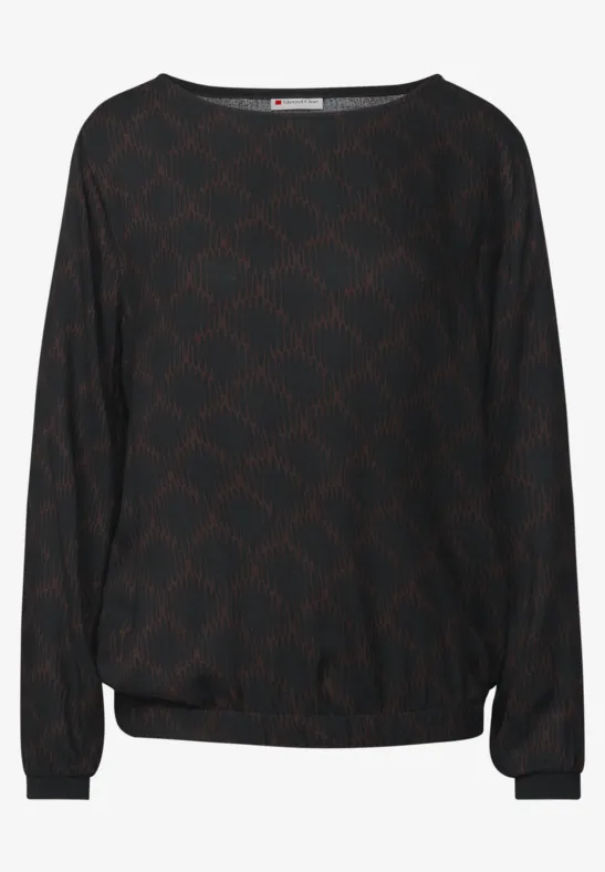 Print-Bluse mit Elastiksaum Black