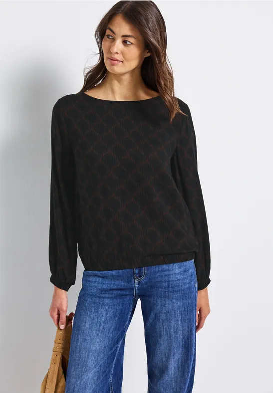 Print-Bluse mit Elastiksaum Black