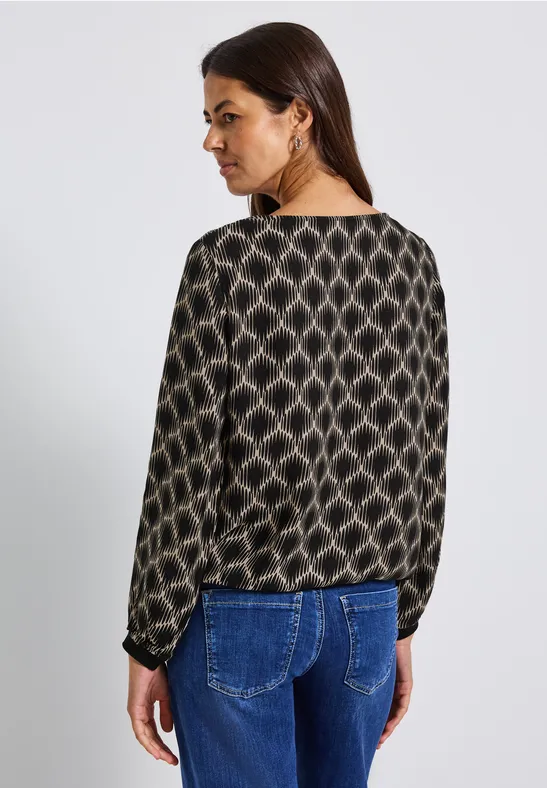 Print-Bluse mit Elastiksaum sanded beige