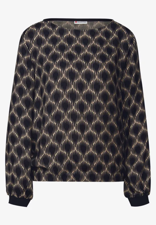 Print-Bluse mit Elastiksaum sanded beige