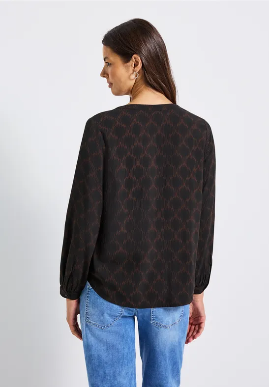 Split Neck Print-Tunika Black
