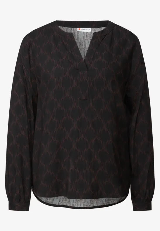 Split Neck Print-Tunika Black