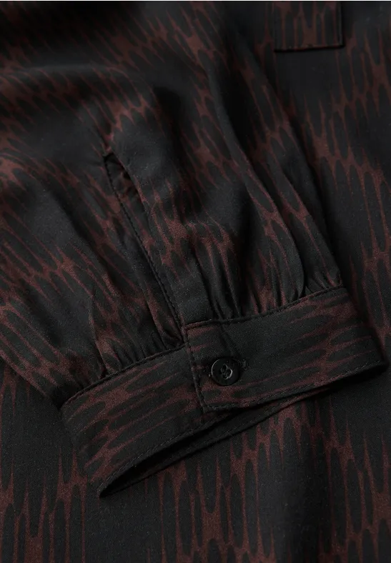 Split Neck Print-Tunika Black