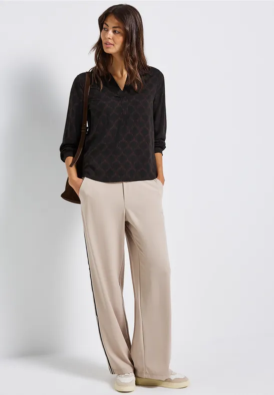 Split Neck Print-Tunika Black