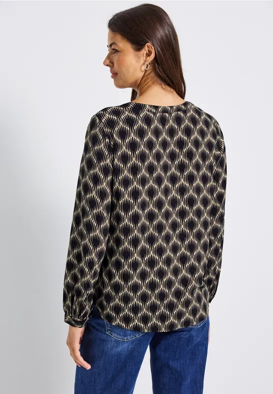 Split Neck Print-Tunika sanded beige