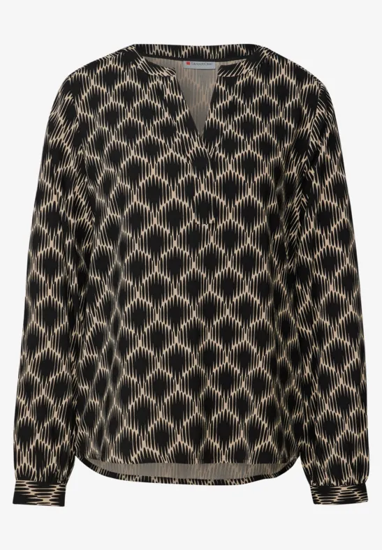Split Neck Print-Tunika sanded beige