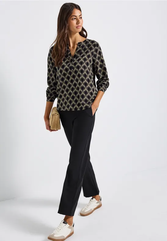Split Neck Print-Tunika sanded beige